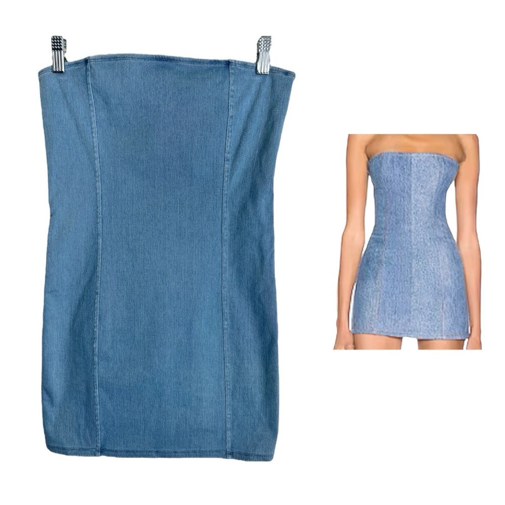 Good American Strapless Denim Mini Dress Size Small Light Wash